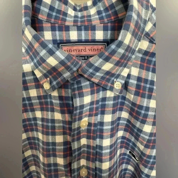 Vineyard Vines Whale shirt button down long sleeve flannel blue/pink size S - Picture 11 of 11